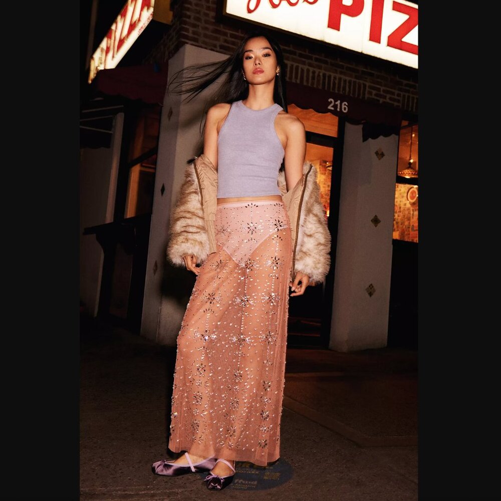 ANTHROPOLOGIE Crystal Sheer Maxi Skirt